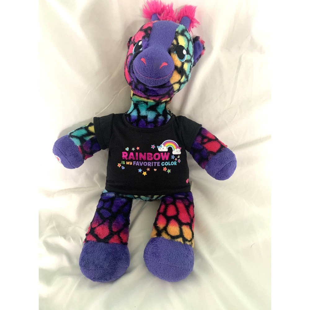 Build A Bear Lisa Frank Rainbow Giraffe W/ Rainbow Tee Stuffed Animal Plush 18"